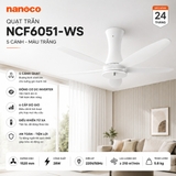 Quạt trần Nanoco NCF6051-WS 5 cánh màu trắng
