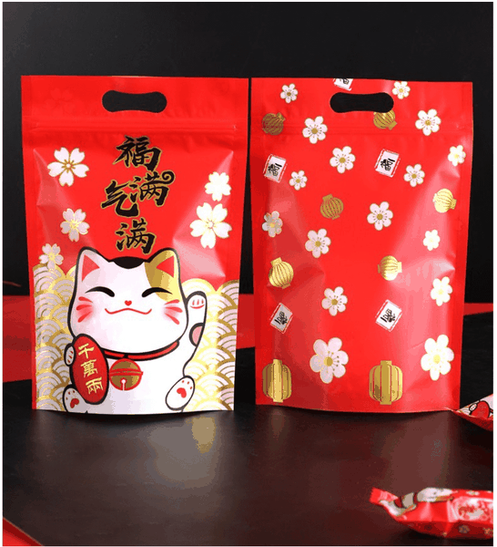 Túi zip đựng bánh cookies mèo thần tài đỏ (10c)