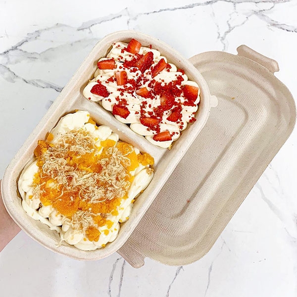 Hộp bã mía 2 ngăn có nắp rời 229x134x44mm (nắp bã mía)