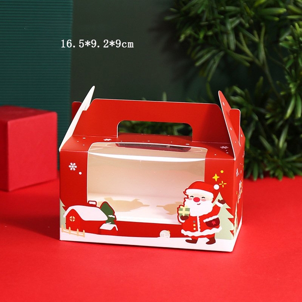 Hộp cupcake quai xách noel 2 bánh màu đỏ