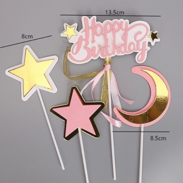 Set que cắm giấy Trăng sao HPBD màu hồng