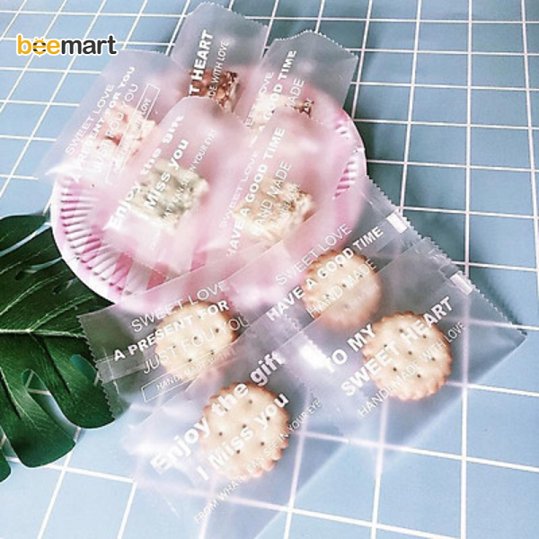 Túi đựng bánh cookie trong chữ trắng 7*10cm (20c)