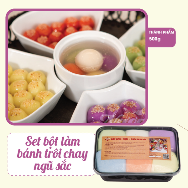 [Bột trộn sẵn cấp đông] Bánh trôi, bánh chay ngũ sắc Nương Bắc