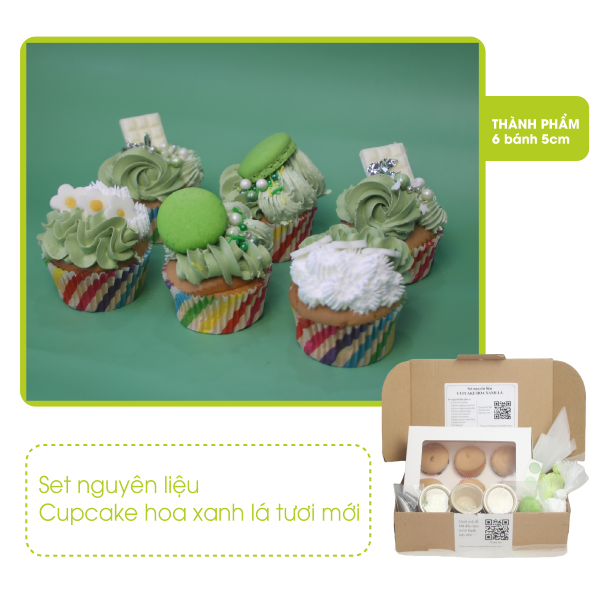 [SNL] Trang trí Cupcake hoa xanh lá tươi mới