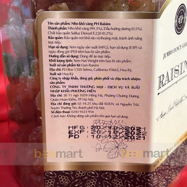 Nho khô vàng Raisin 410gr