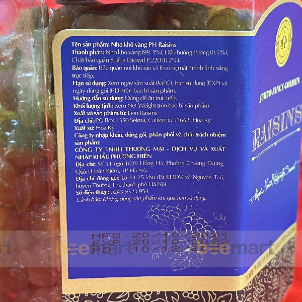 Nho khô vàng Raisin 410gr
