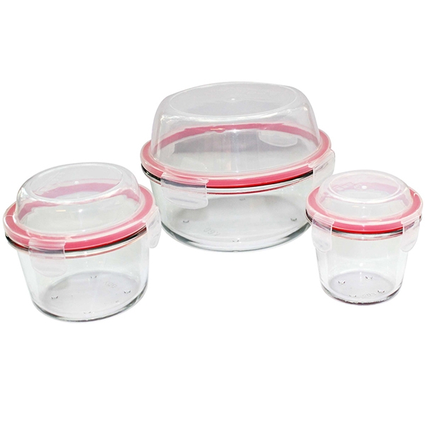 Bộ 3 thố thuỷ tinh nắp khoá tròn cao Carlmann