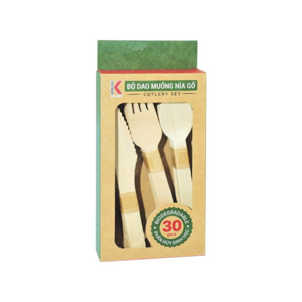 Bộ dao muỗng nĩa gỗ Kokusai (30 cái)