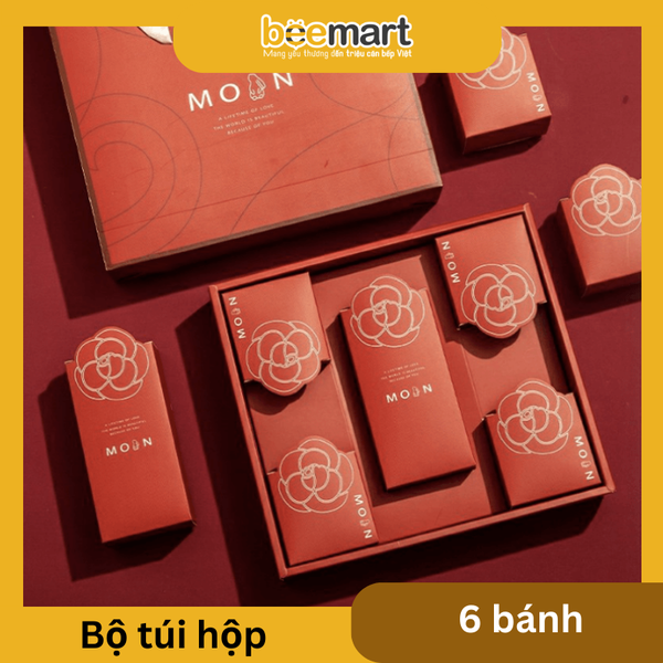 Bộ túi hộp trung thu 6 bánh nhỏ Hoa hồng đỏ