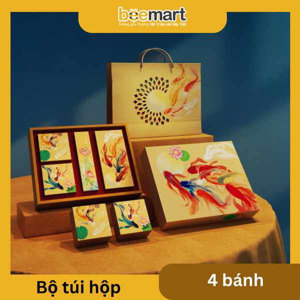 Bộ túi hộp trung thu 4 bánh trà Lý Ngư