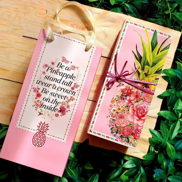 Bộ túi hộp bánh dứa hoa viên (màu hồng)