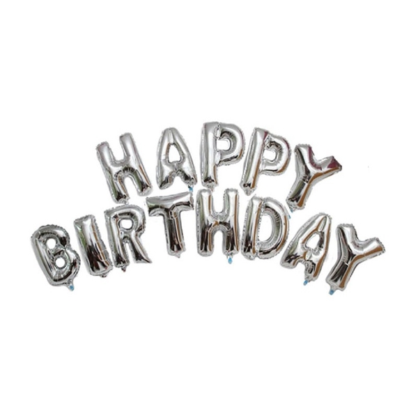 Bóng bay chữ Happy birthday màu bạc