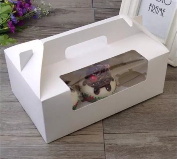 Hộp cupcake quai xách 6 bánh màu trắng