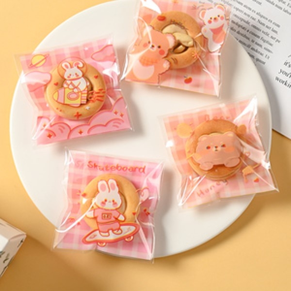 Túi cookies dán mép caro hồng 7*7 (20c)