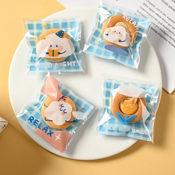 Túi cookies dán mép caro xanh 7*7 (20c)