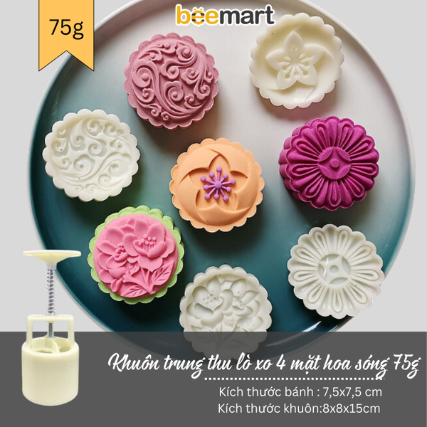 Khuôn trung thu lò xo 4 mặt hoa sóng 75g