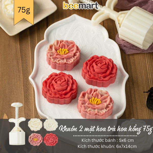 Khuôn trung thu lò xo 2 mặt hoa trà hoa hồng 75g