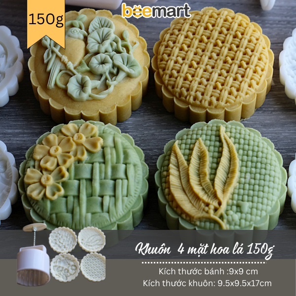 Khuôn trung thu lò xo 4 mặt hoa lá 150g