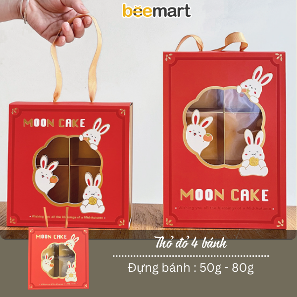 Bộ túi hộp trung thu Thỏ đỏ 4 bánh 50-80g