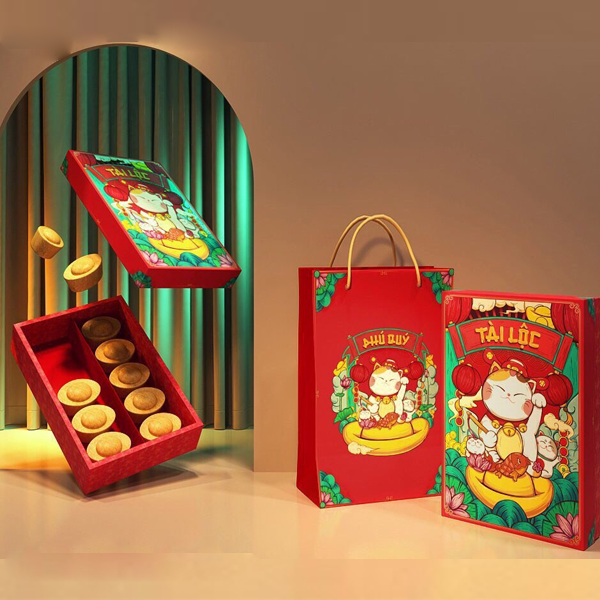 Hộp bánh thỏi vàng Mèo tài lộc