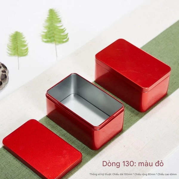 Hộp thiếc chữ nhật màu đỏ 13x8x6,5cm