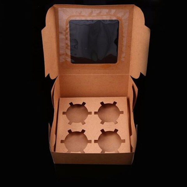 Hộp cupcake mở nắp 4 bánh màu nâu