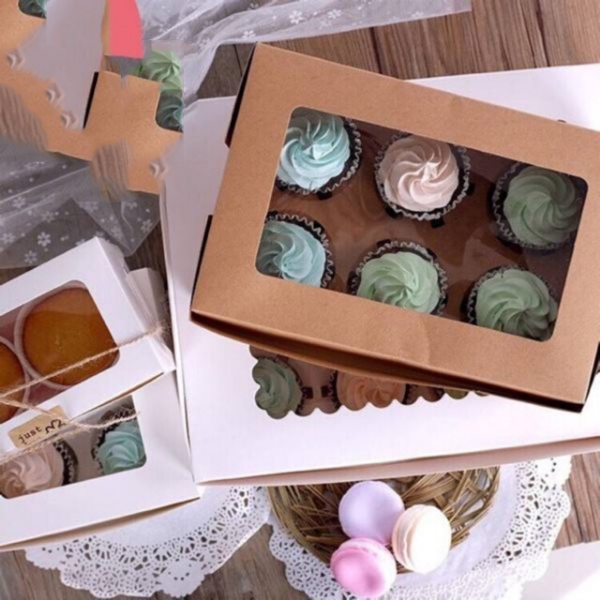 Hộp cupcake mở nắp 6 bánh màu nâu