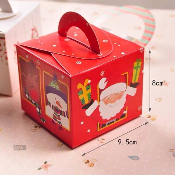 Hộp đựng quà Noel ông già tuyết đỏ 8x9x9cm
