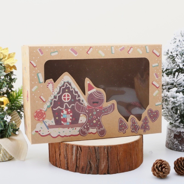 Hộp giấy Kraft họa tiết Nhà gừng (kèm dây+tag)