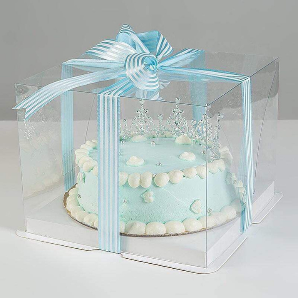 Hộp nhựa trong đựng bánh gato trong đế trắng 26x26x18cm