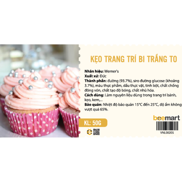 Kẹo trang trí bi trắng to 50g