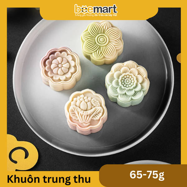 Khuôn trung thu lò xo 4 mặt hoa lá sen 8 cánh 50-65g
