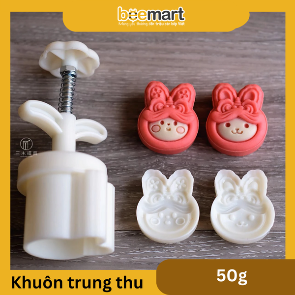 Khuôn trung thu lò xo 2 mặt thỏ hồng 50g