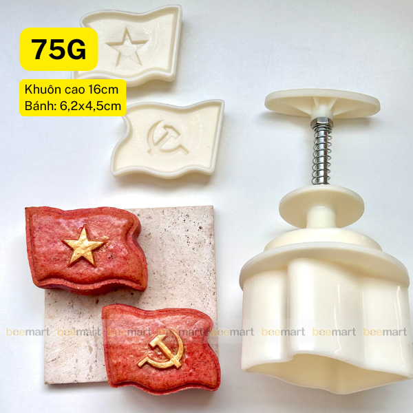 Khuôn trung thu lò xo 2 mặt hình cờ Tổ quốc - 75g