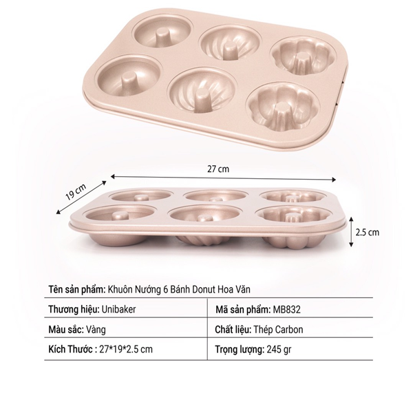 Khuôn nướng 6 bánh Donut hoa văn UniBaker
