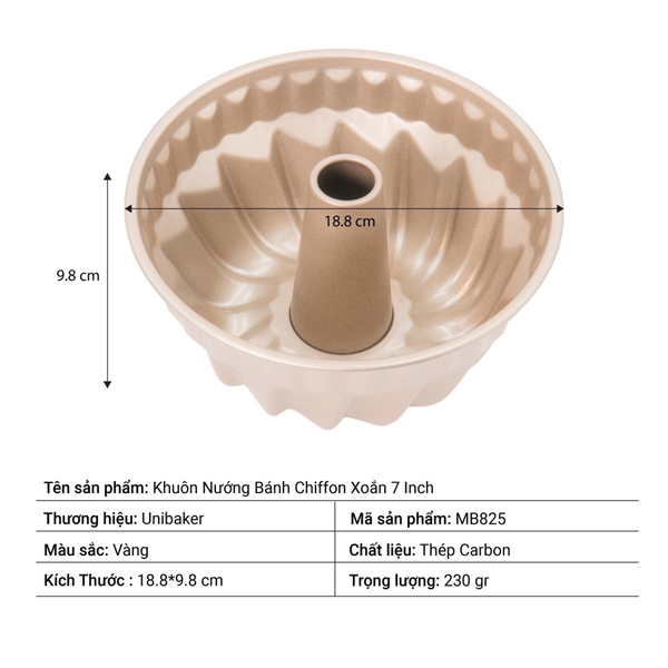 Khuôn nướng bánh Chiffon xoắn UniBaker 7 inch