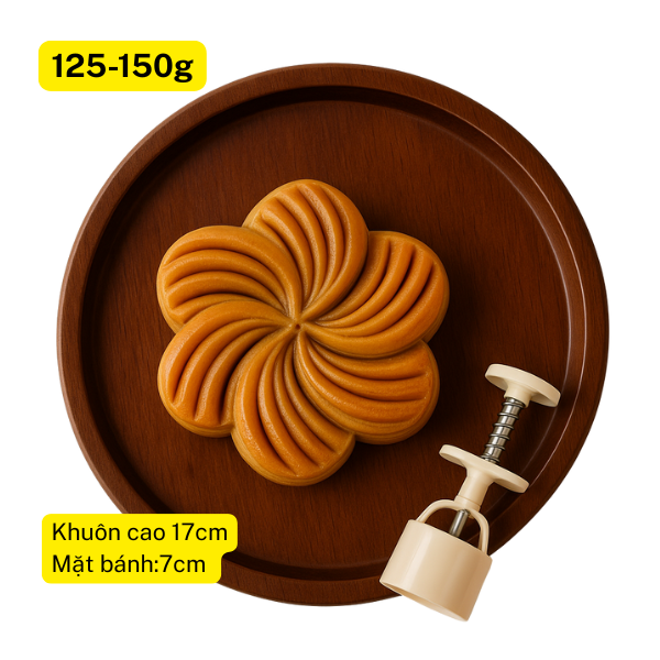 Khuôn trung thu lò xo Mẫu lục hoa 1 mặt 150g