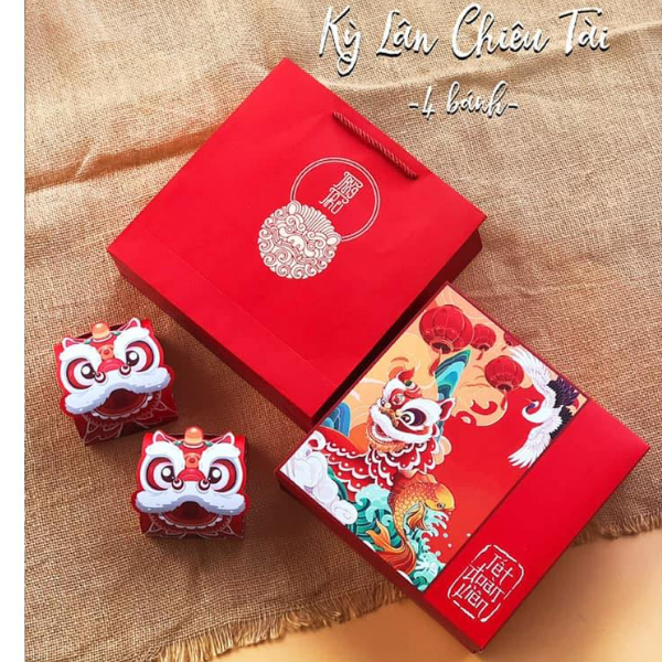 Bộ túi hộp trung thu Kỳ Lân 4 bánh