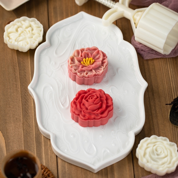 Khuôn trung thu lò xo 2 mặt hoa trà hoa hồng 75g