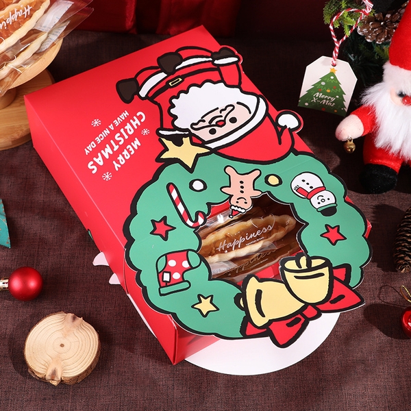 Hộp quà Noel đỏ có quai xách Vòng nguyệt quế 20x20x7cm (5c)