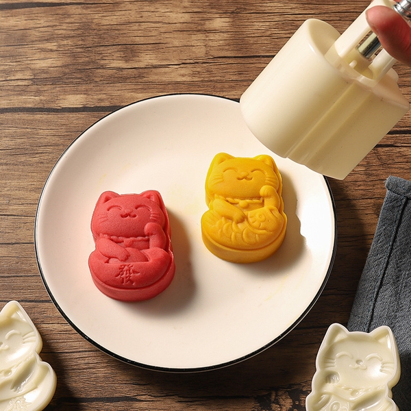 Khuôn lò xo 2 mặt hình mèo ôm cá 50g