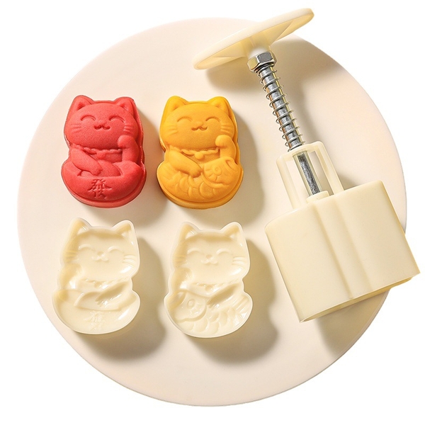 Khuôn lò xo 2 mặt hình mèo ôm cá 50g