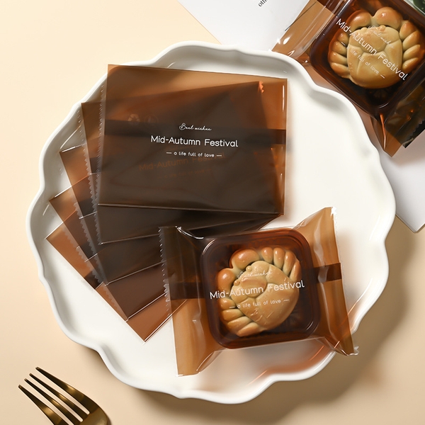 Túi trung thu Nâu chữ trắng số 8.5 đựng bánh 100g (50c)