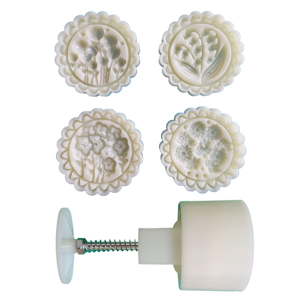 Khuôn trung thu lò xo 4 mặt viền hoa bốn mùa 150g