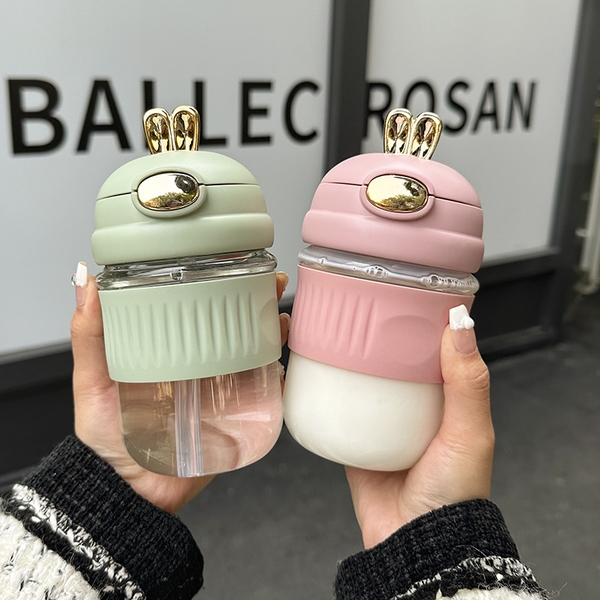 Bình thủy tinh tai thỏ có nắp 350ml