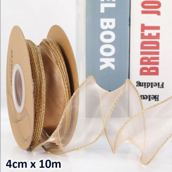 Ruy băng voan màu vàng đồng 4cm