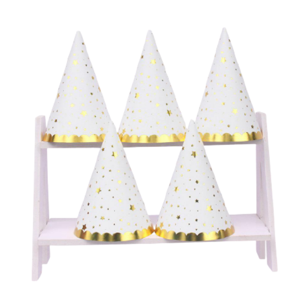 Set 5 mũ sinh nhật ánh kim màu trắng