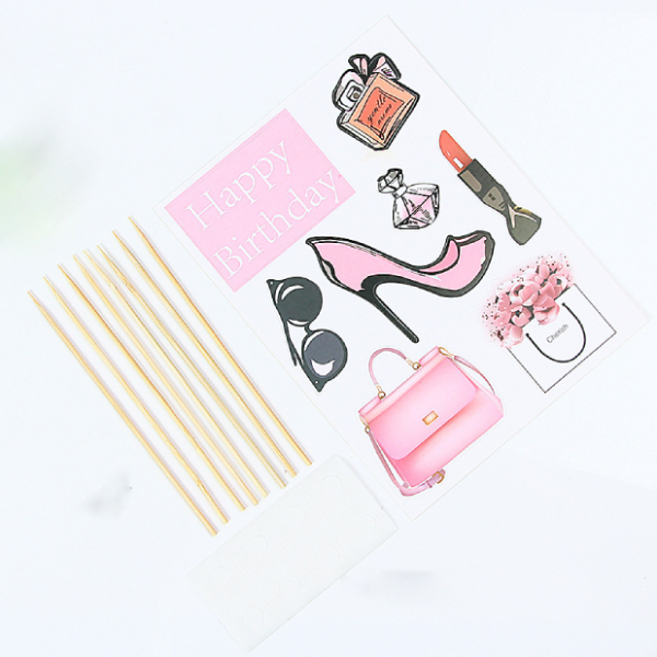 Set que cắm HPBD giày túi trang điểm hồng