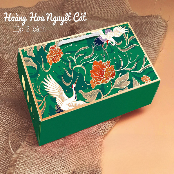 Bộ túi hộp trung thu 2 bánh Hoàng Hoa Nguyệt Cát xanh