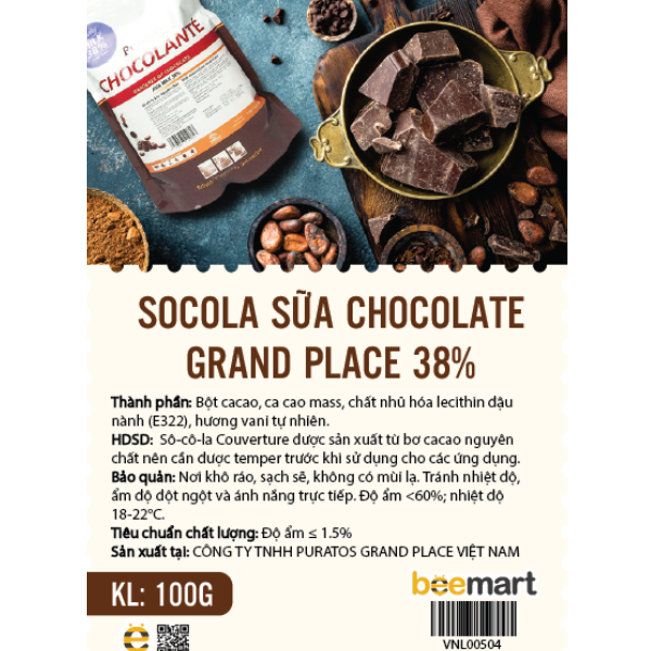 Socola sữa Chocolate Grand place 38% 100g